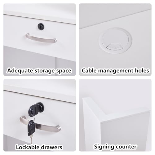 Reception Desk with Counter,Small Front Desk with Two Lockable Drawers,Cable Management Holes,Counter Table for Salon Lobby Office Home (White) - color: White