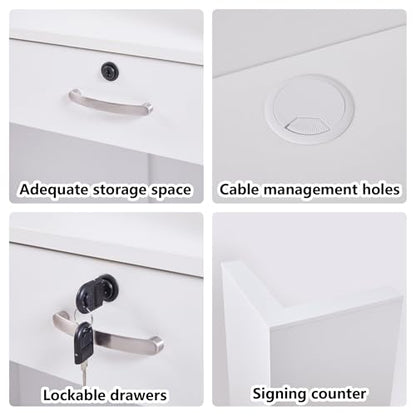 Reception Desk with Counter,Small Front Desk with Two Lockable Drawers,Cable Management Holes,Counter Table for Salon Lobby Office Home (White) - color: White