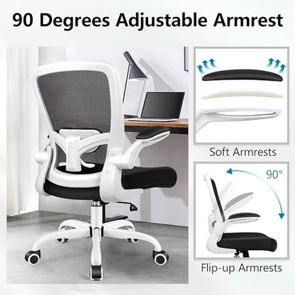 FelixKing Office Chair, Ergonomic Desk Chair Breathable Mesh Chairs Adjustable High Back Lumbar Support Flip-up Armrests, Executive Rolling Swivel Comfy Computer Chairs Home Office White - color: White
