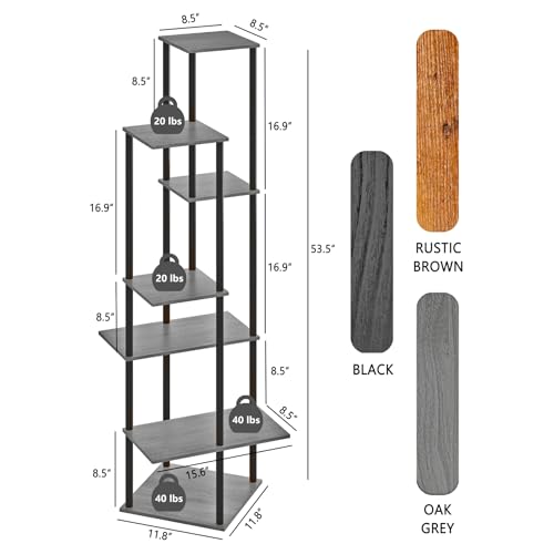 Tall Plant Stand Indoor, 7-Tier Modern Plant Shelf for Multiple Plants, Wood Metal Flower Holder for Living Room Balcony Bedroom, Oak Grey