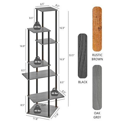 Tall Plant Stand Indoor, 7-Tier Modern Plant Shelf for Multiple Plants, Wood Metal Flower Holder for Living Room Balcony Bedroom, Oak Grey