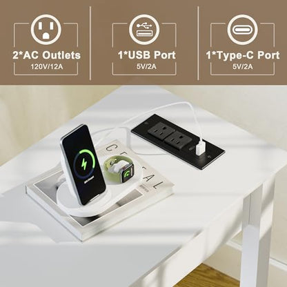 Treocho End Tables Living Room Set of 2 with Charging Station and 2 Drawers | Narrow Side Table with Ample Storage, Sofa Bedside Table for Small Spaces, Living Room, Bedroom, White - color: White