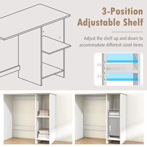 COSTWAY 31.5” Space Saving White Writing Desk, Modern Home Office Computer Workstation with Adjustable Shelf, Compact PC Table with Storage for Small Spaces/Bedroom/Dorm Rooms