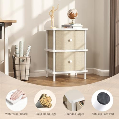 Apicizon Nightstand with 2 Drawers, Boho Side Table with Storage, White | Small End Table with Solid Wood Legs, for Small Spaces, Bedroom, Living Room, Entryway, Easy Assembly - color: White