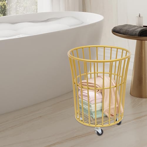 Wire Metal Rolling Laundry Basket on Wheels | Mesh Wire Laundry Basket Storage Cart for Bathroom Bedroom Dirty Clothes Storage,11.8in Base Diameter, 14.2(D)×15.7in(H) - size: C