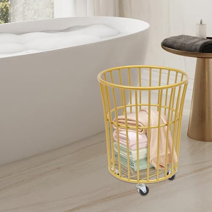 Wire Metal Rolling Laundry Basket on Wheels | Mesh Wire Laundry Basket Storage Cart for Bathroom Bedroom Dirty Clothes Storage,11.8in Base Diameter, 14.2(D)×15.7in(H) - size: C