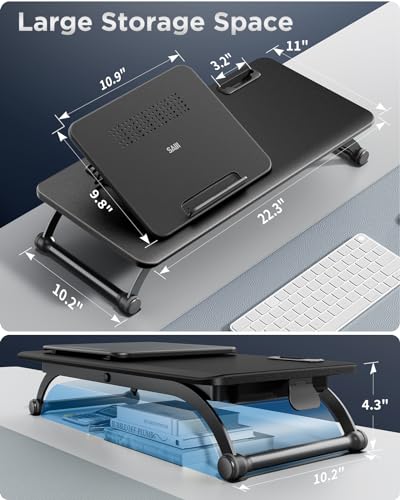 SAIJI Metal Small Laptop Desk Standing Converter Adjustable Desk Riser | 23" Height & Angle Adjustable Laptop Desk for Table, Sit-Stand Workstation, Table Extender for Desk