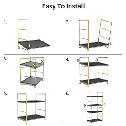 2-Tier Spice Rack Bathroom Organizer Countertop Storage Shelf, Cosmetic Storage Rack Standing Counter Shelf (Gold + Black) - color: Black + Gold