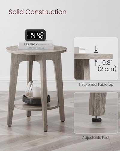 VASAGLE MAEZO Collection - Side Table, 2-Tier Small Round End Table, Nightstand with Tapered Legs, Curved Transitions, for Small Spaces, Living Room, Bedroom, Heather Greige ULET283T02 - color: Heather Greige, size: 1 pack