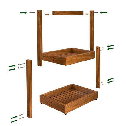 2-Tier Teak Bathroom Organizer, Shower Caddy Towel Holder | Two-Tier Teak Organizer Stores Towels, Toiletries, Toilet Paper, Fruit and Spices, with a Stable Non-slip Base. - size: 2 Tier