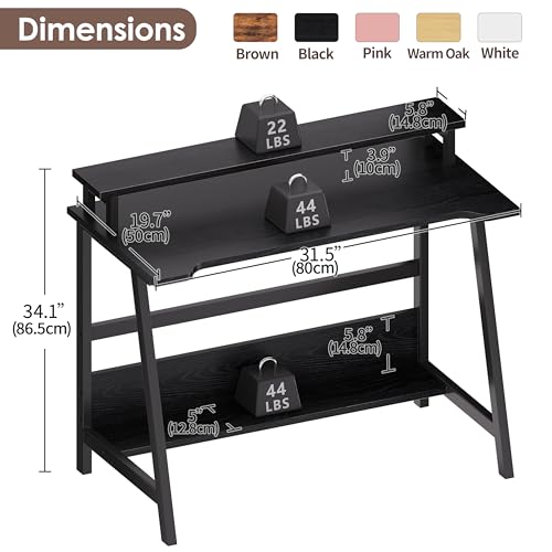 ALISENED 31.5 Inch Small Office Desk with Storage, Small Desk for Small Spaces, Compact Home Office Desk, Mini Study Desk for Bedroom, Black - color: Black