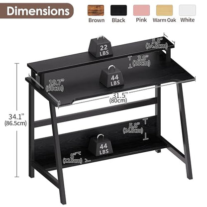 ALISENED 31.5 Inch Small Office Desk with Storage, Small Desk for Small Spaces, Compact Home Office Desk, Mini Study Desk for Bedroom, Black - color: Black