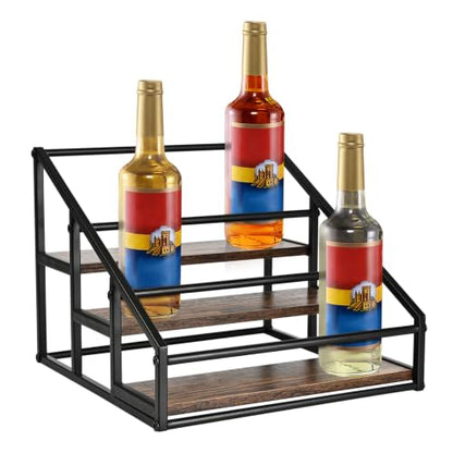 YQBRAO 3-Tier Coffee Syrup Organizer, 12-Bottle Rack, Rustic Brown | Holds up to 12 bottles with stepped visibility and a compact footprint for coffee bars, kitchens, and syrup stations. - size: 3 Tier 12 Bottle Syrup Rack - 1 Pack
