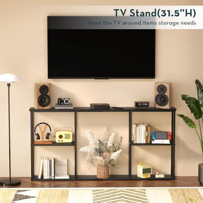 WOHOMO Black Console Table, 3-Tier Small Entryway Table, Long Sofa Table for Hallway, Living Room (63 inch) - color: Black, size: 63"