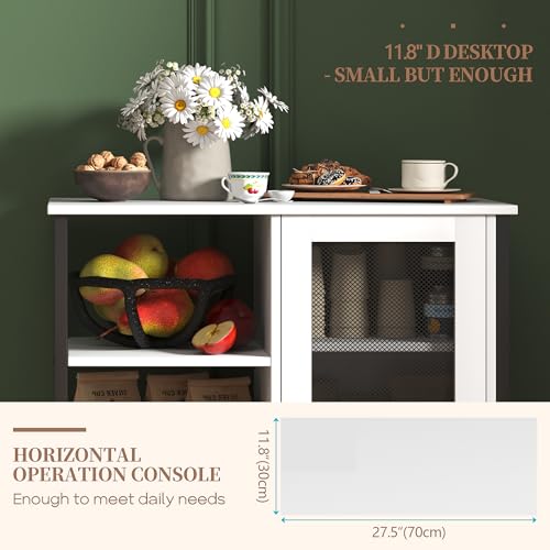 LVSOMT Mini Coffee Bar Cabinet for Home Kitchen, 27.5'' Coffee Stand Station with Adjustable Shelves & Door, Farmhouse Sideboard Buffet for Small Space, Dining Room, Living Room, Industrial White - color: Pure White
