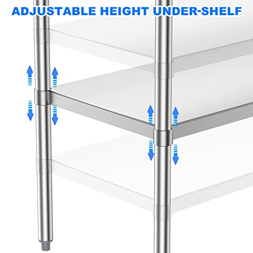 Stainless Steel Table for Prep & Work, 30x48 Inches, Metal Commercial Heavy Duty Table with Adjustable Under Shelf for Restaurant, Home and Hotel - size: 30x48in