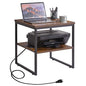 Aibiju Square Side Table with Charging Station and USB Port, 20-inch Multi-Functional Side Table/Printer Table with Adjustable Storage Shelf, Retro Brown YD-TM153HD - color: Rustic Brown, style: With Charging Station