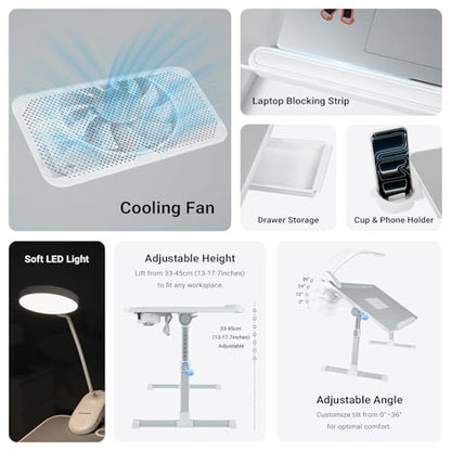 iXTRA Adjustable Laptop Lap Desk with Cooling Fan USB Light for Adults - color: Grey,70x45cm