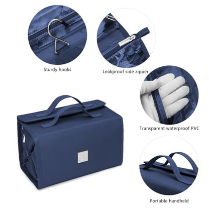 Roll Up Makeup Bag, Travel Toiletry Bag for Women with 4 Clear TSA Approved Pouches, Hanging Travel Organizer, Folding Cosmetic Bag for Men and Women - color: Navy