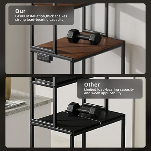 Arched Metal Mini Fridge Stand with Power Outlet and Wheels, Black | 4-Tier Microwave Organizer Stand and Mini Fridge Shelf with Storage for Kitchen, Dorm, Living Room and Small Space