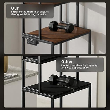Arched Metal Mini Fridge Stand with Power Outlet and Wheels, Black | 4-Tier Microwave Organizer Stand and Mini Fridge Shelf with Storage for Kitchen, Dorm, Living Room and Small Space