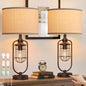 Table Lamps for Living Room Set of 2, Farmhouse Lamps for Night Stands, Industrial Bedside Lamps for Bedroom Nightstand with USB A+C, Bulbs Included - color: Oil-Rubbed Bronze