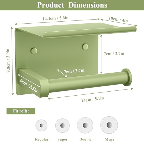 Toilet Paper Holder with Shelf Wall Mounted Toilet Paper Roll Dispenser | Heavy Duty Stainless Steel Soft Sage Green - color: L-soft Sage Green