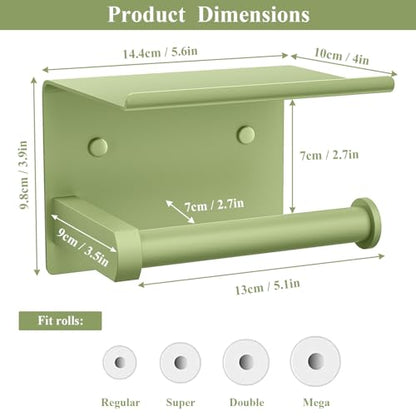Toilet Paper Holder with Shelf Wall Mounted Toilet Paper Roll Dispenser | Heavy Duty Stainless Steel Soft Sage Green - color: L-soft Sage Green