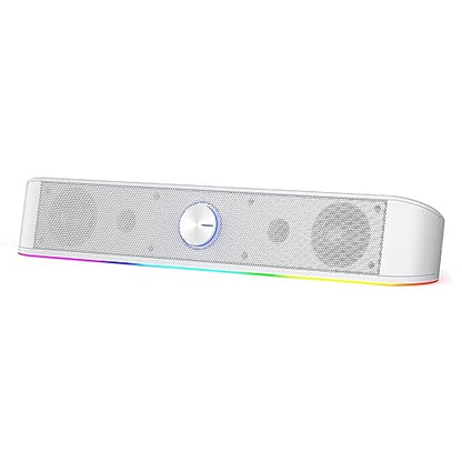 Redragon GS560 RGB Desktop Soundbar, 2.0 Channel Computer Speaker with Dynamic Lighting Bar Audio-Light Sync/Display, Touch-Control Backlit with Volume Knob, USB Powered w/ 3.5mm Cable, White - color: White