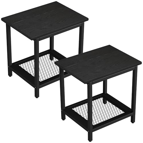 2-Tier Outdoor Side Table with Storage, Weather Resistant Patio End Table, HDPS Small Accent Table for Deck, Garden, Pool, Backyard, Black 2pcs - color: 2pcs-black