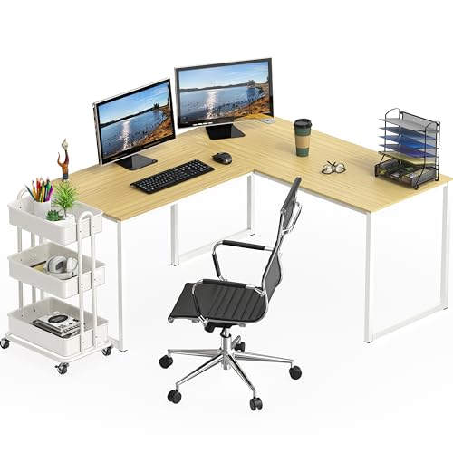 SHW Mission 55 x 60 Inches L-Shape Home Office Computer Desk, Oak - color: Oak, size: 55-Inch L-Shaped