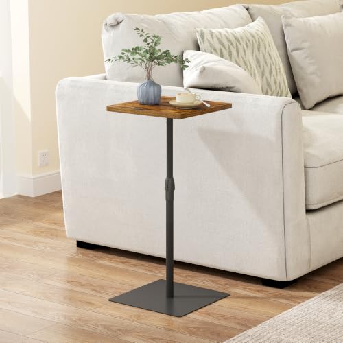 TUTOTAK Tall Side Table, Wide Top End Table, Adjustable Height Drink Table | Pedestal Table for Small Spaces, Accent Nightstand, livingroom, Bedroom, Brown TB01BB097 - color: Brown, size: 1 Pack, style: Square