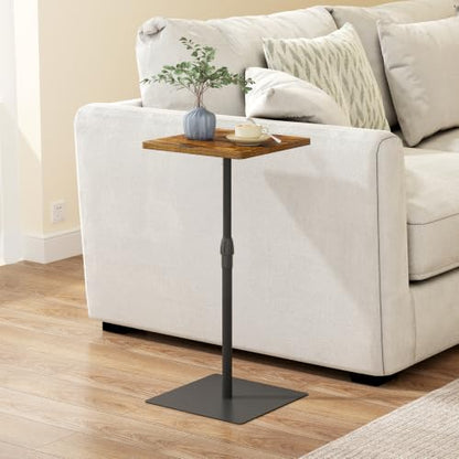 TUTOTAK Tall Side Table, Wide Top End Table, Adjustable Height Drink Table | Pedestal Table for Small Spaces, Accent Nightstand, livingroom, Bedroom, Brown TB01BB097 - color: Brown, size: 1 Pack, style: Square
