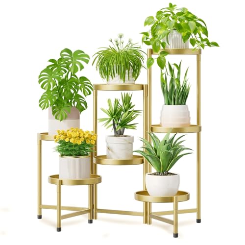 iDavosic.ly 7 Tier Large Plant Stand Indoor, 10 Inch Wide Tall Corner Metal Plant Stands Outdoor for Multiple Plants, Folding Tiered Flower Display Holder Rack Shelf, Gold - color: Gold, size: 7 Tiers