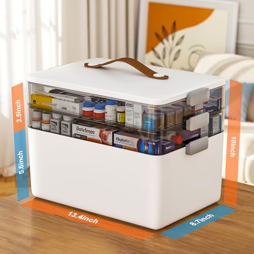 MOPUP 3-Tier Medicine Craft,Sewing,Art,Organizer Storage,Portable Latch Bin with Lid and Leather Handle,Pill Bottle, First Aid, A Household Essential - size: XL– 3-Tier