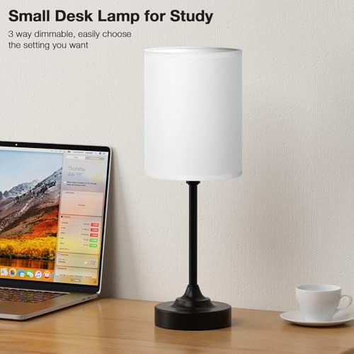 Touch Nightstand Bedroom Lamp - 3 Way Dimmable Bedside Lamp, Small Table Lamp Linen Lampshade for Office Desk, LED Bulb Included - color: White Shade-Black Base, size: 14" Touch Control