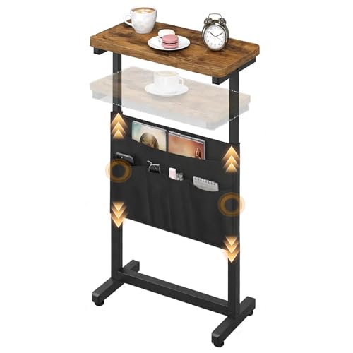YATINEY Side Table, End Table, Small Couch Table, Sofa Table Adjustable Height, Drink Table for Living Room, Bedroom, Rustic Brown and Black ET40BR