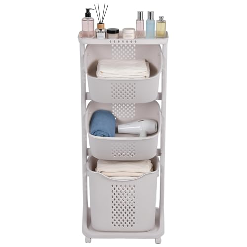 FAHKNS 3-Tier Laundry Hamper Sorter Cart with Wheels, Large 75L Capacity Hamper Organizer, Rolling Storage with Removable Mesh Bins for Laundry Use in Home, Dorm, Apartment (17.3" x 13.1" x 42.6) - size: 3-Tier