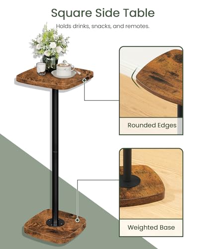 CHOEZON Small Drink Table, Square Side Table for Small Spaces, Martini Table with Pedestal, for Living Room, Bedroom, Rustic Brown and Black TBZ24BF - color: Rustic Brown + Black