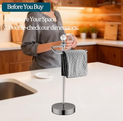 ROLABAM Heavy Weighted Hand Towel Holder (with Crystal Ball) Hand Towel Holder Stand Total Height 16.54'' for Kitchen, Bathroom and Countertops, Classic Metal Fingertip Towel Holder, Brushed Nickel - color: Brushed Nickel