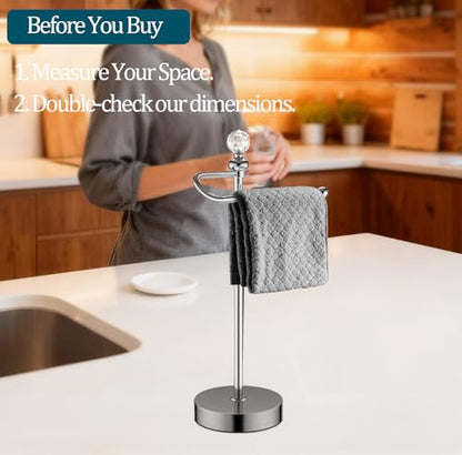 ROLABAM Heavy Weighted Hand Towel Holder (with Crystal Ball) Hand Towel Holder Stand Total Height 16.54'' for Kitchen, Bathroom and Countertops, Classic Metal Fingertip Towel Holder, Brushed Nickel - color: Brushed Nickel