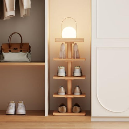 4-Tier Vertical Shoe Rack, Narrow Shoe Tower for Small Space - color: Natural, size: 11.4"D x 10.8"W x 28.8"H