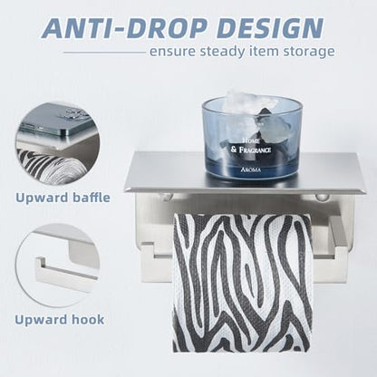 APLusee Brushed Nickel Toilet Paper Holder with Shelf, Left Side 304 Stainless Steel Tissue Roll Hanger, Wall Mounted - color: Brushed Nickel