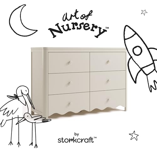 Storkcraft Casablanca 6 Drawer Dresser, Frosted Oat | GREENGUARD Gold Certified, White Dresser for Bedroom, Kids & Nursery Storage Chest, Safety Interlocking Drawers, Kids Bedroom - color: Frosted Oat, style: 6 Drawer Dresser