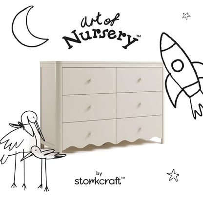 Storkcraft Casablanca 6 Drawer Dresser, Frosted Oat | GREENGUARD Gold Certified, White Dresser for Bedroom, Kids & Nursery Storage Chest, Safety Interlocking Drawers, Kids Bedroom - color: Frosted Oat, style: 6 Drawer Dresser