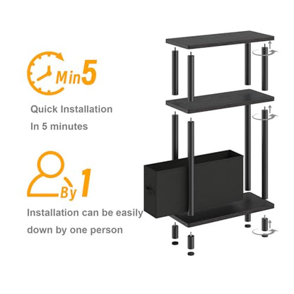 Apicizon Small Narrow Side Table, 3-Tier Skinny End Table withFabric Basket, Slim Nightstand Bedside Table for Small Spaces, Living Room, Bderoom, Black - color: Black, style: Narrow Side Table with Basket