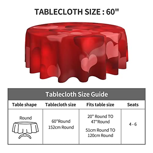 BETGINY Valentines Day Tablecloth - 60 Inch Round Red Romantic Tablecloth with Love Hearts Pattern - Dust-Proof, Wrinkle Resistant, Rustic Style for Home Dining Room Party - color: Red Love, size: 60" (Round)