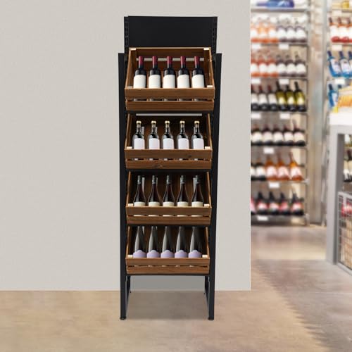 4-Tier Fruit and Vegetable Rack, Wood Fruit and Vegetable Storage Rack, Heavy Duty Freestanding Produce Storage Shelf, 44 lbs per Tier for Kitchen Store