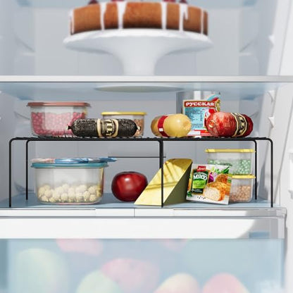 4Pack Expandable Storage Shelf, 13.5"~23" L x 9.4" W x 5.5" H, Black | Adjustable Rustproof Metal Wire Spice Rack, Space Saver Kitchen Storage Shelves for Pan, Pot, Countertop, Drawer, Fridge - size: 4Pack-Black-13.5-23 x 10 inch