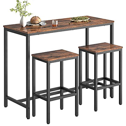 HOOBRO Bar Table and Chairs Set, 47.2” Rectangular Pub Table with 2 Stools for Small Space, 3-Piece Breakfast stools Set, Sturdy Metal Frame, Easy to Assemble, Rustic Brown BF52BT01 - color: Rustic Brown + Black